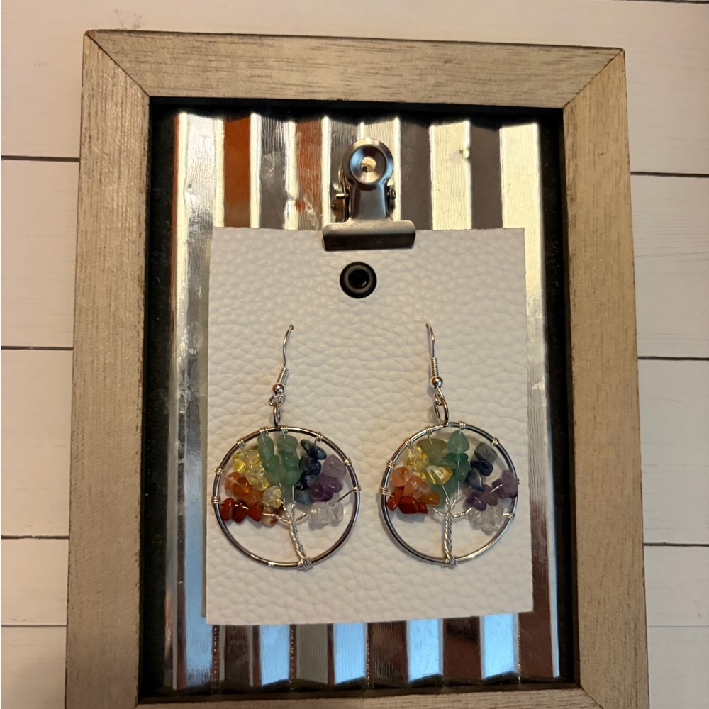 New free people, like Colorful Tree of life Gemstone Hoop Earrings.